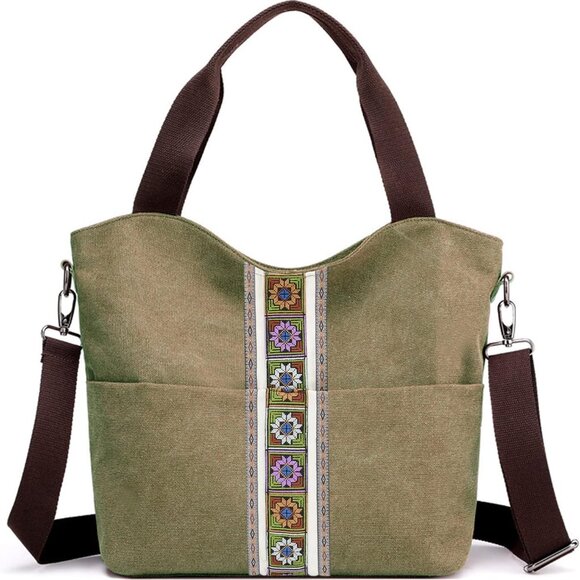 Women's Canvas Large Tote Bag Multi Pocket Shoulder Handbag Hobo Purse - Picture 1 of 7